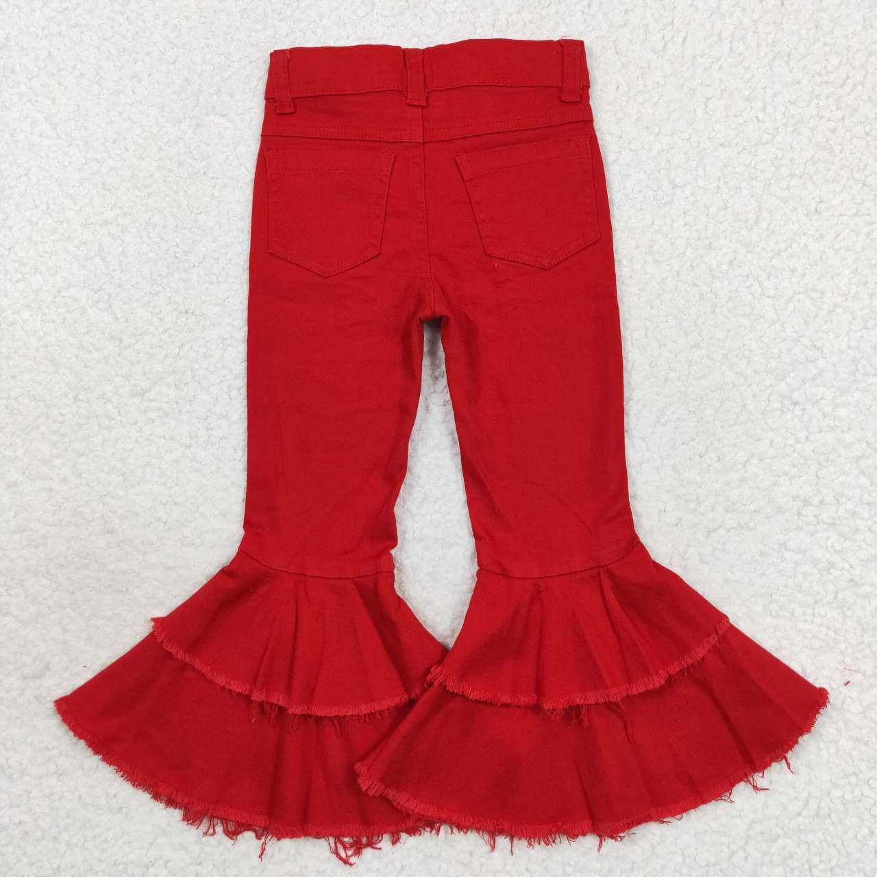 P0270 Red denim hole bell bottom jeans