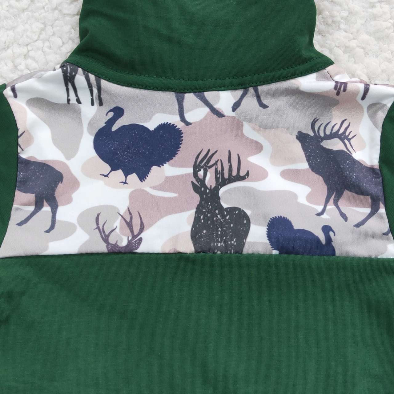 BT0277 Boys green deer turkey camo print long sleeve zipper pullover shirts
