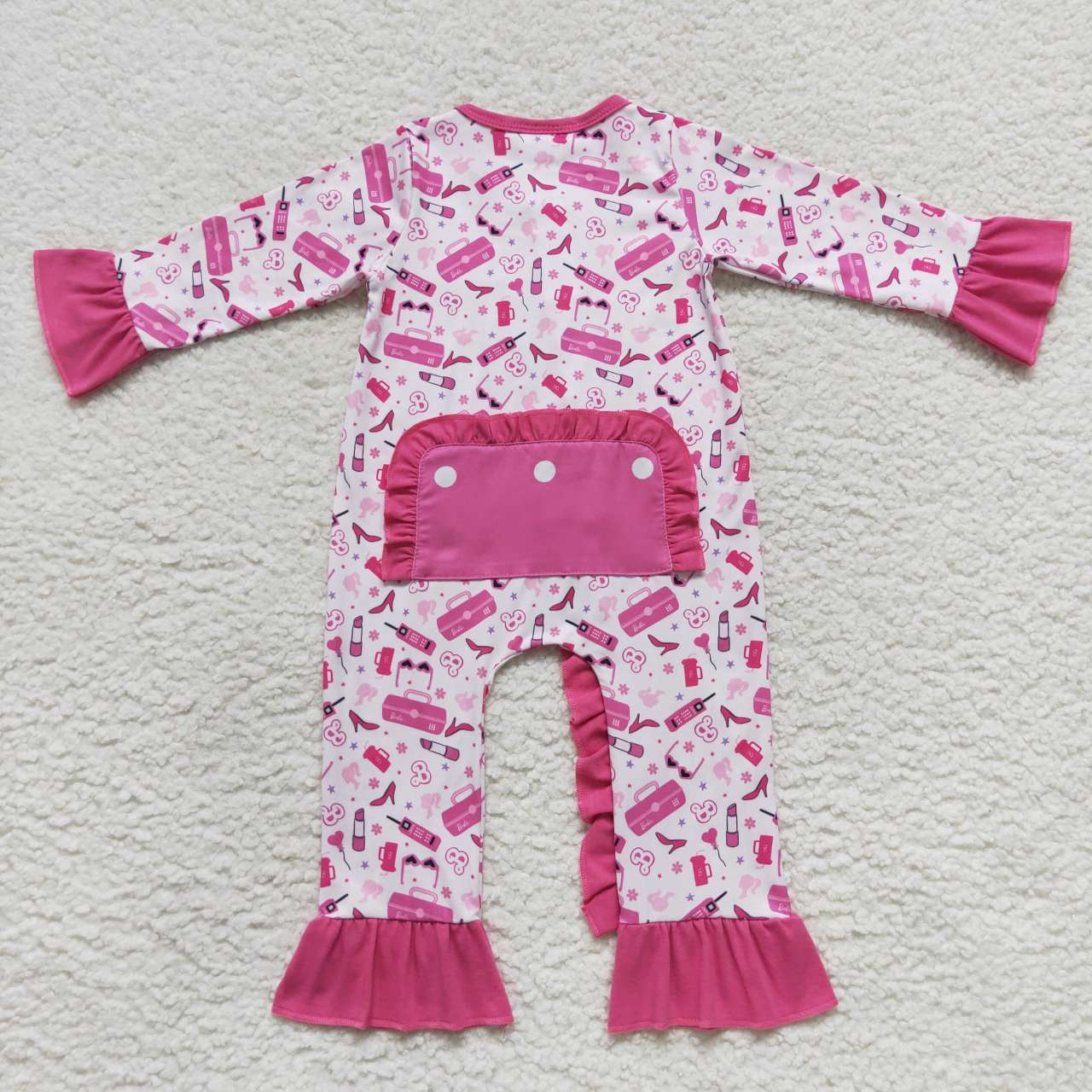 LR0600 Pink BA print baby girls zipper romper