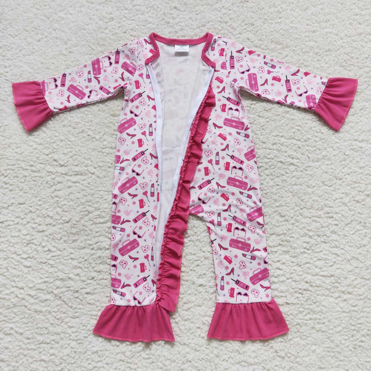 LR0600 Pink BA print baby girls zipper romper