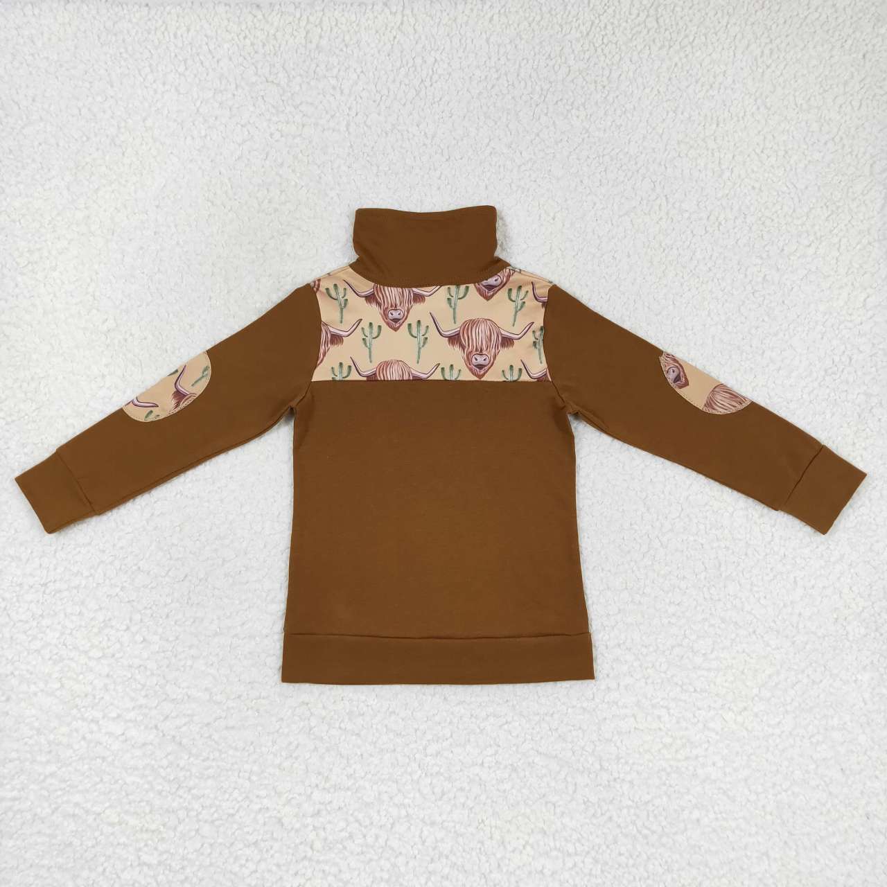 (Promotion)BT0298 Brown highland cow print boys pullover zipper tee shirt top
