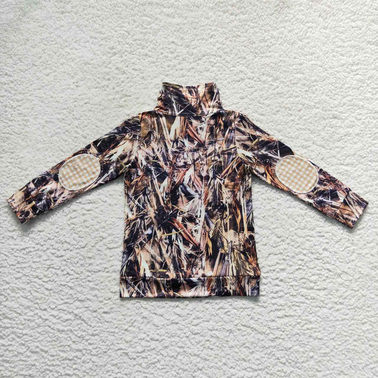 BT0333 Green camo dog print boys go hunting pullover zipper tee shirt top