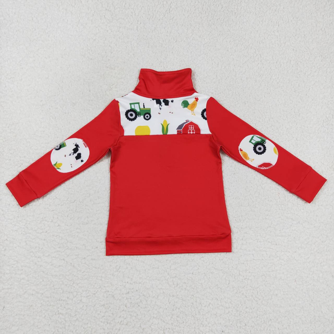(Promotion)BT0347 Red farm animals print boys pullover zipper tee shirt top