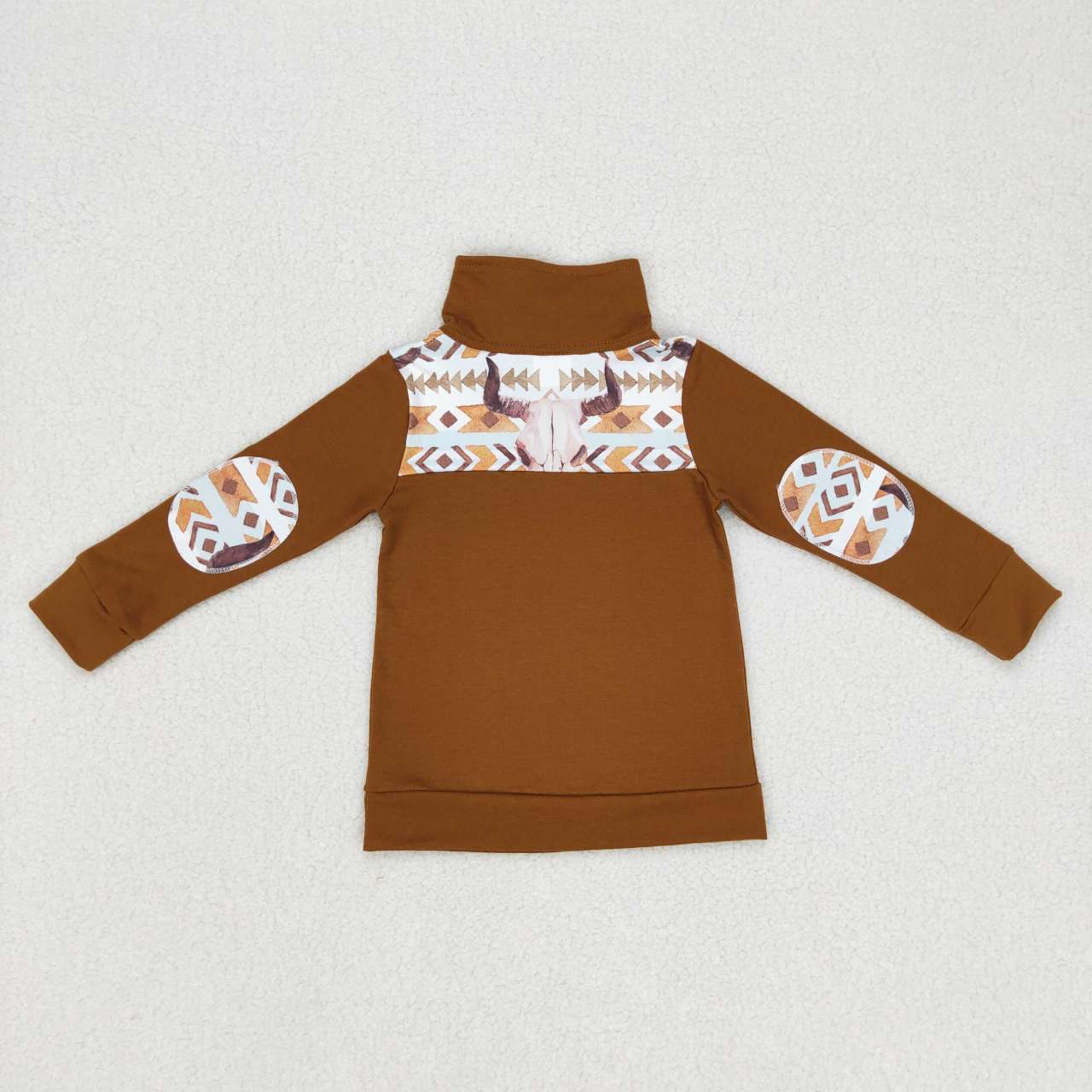 (Promotion)BT0348 Brown cow skull aztec print boys pullover zipper tee shirt top