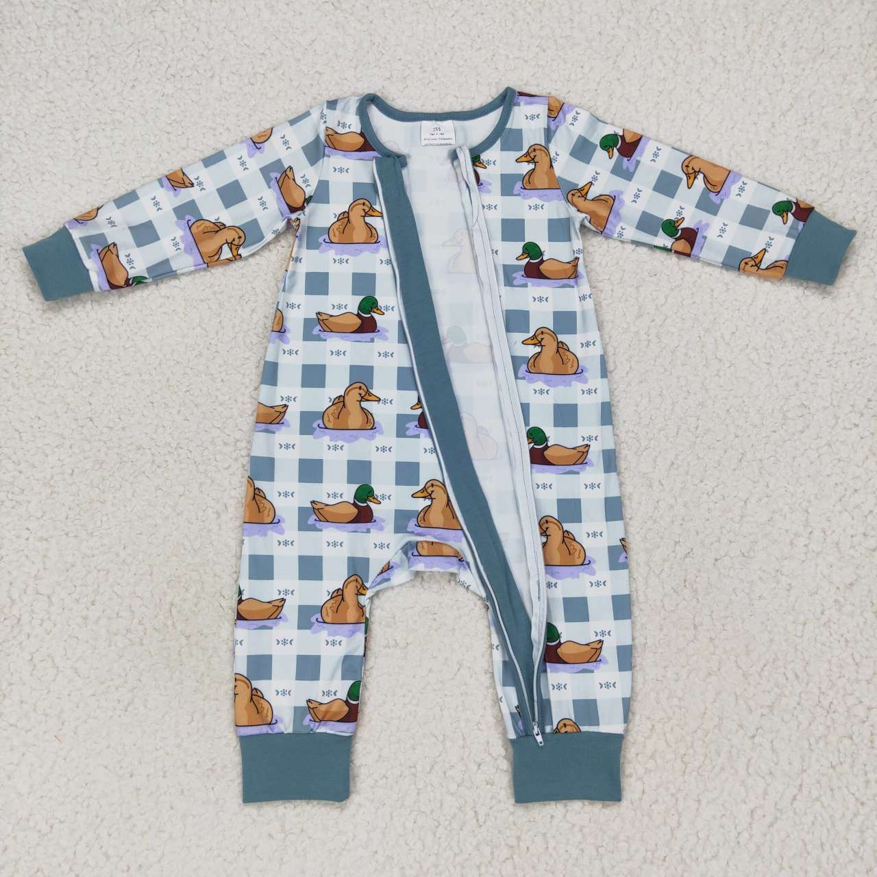 LR0657 Duck print baby zipper sleeper hunting romper