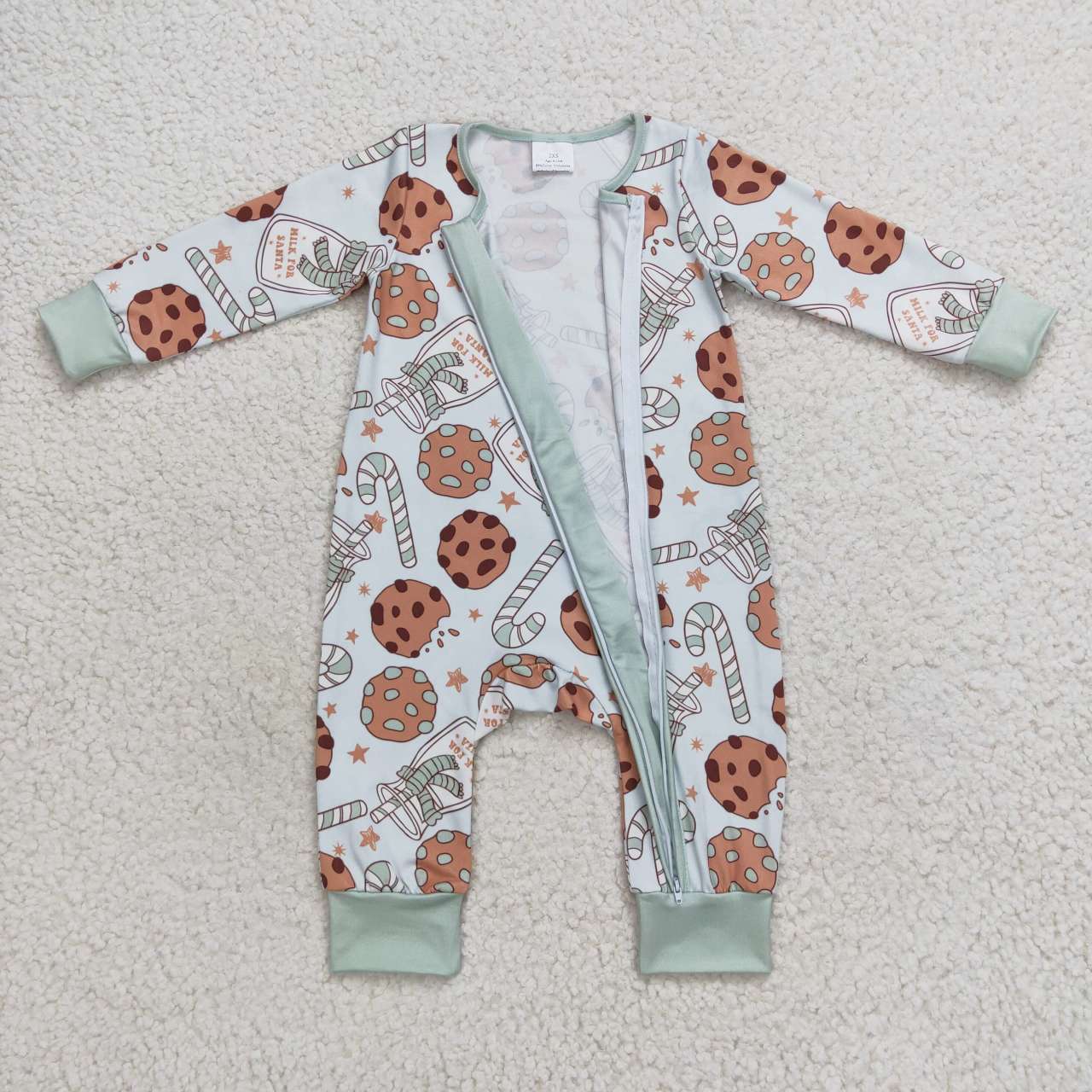 USA-Shop LR0631 Cookies milk candy cane print baby boys Christmas romper