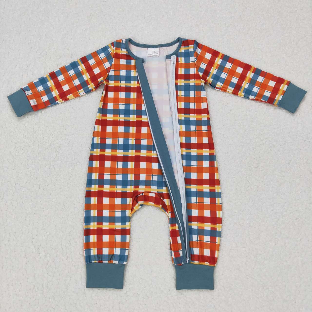 LR0622 Plaid print baby boys zipper sleeper romper