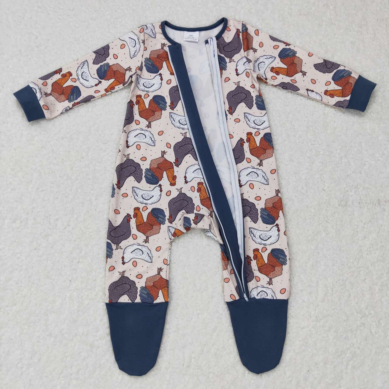 (Promotion)LR0560 Chicken print baby footed sleeper zipper romper