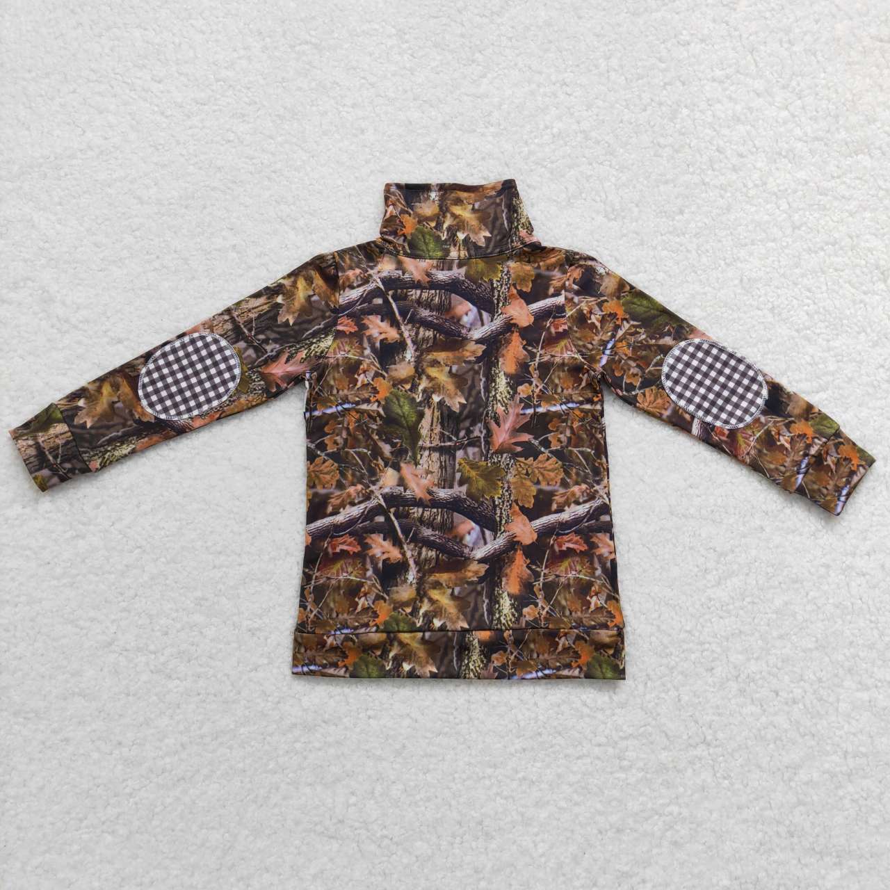 BT0331 Green camo deer print boys go hunting pullover button tee shirt top
