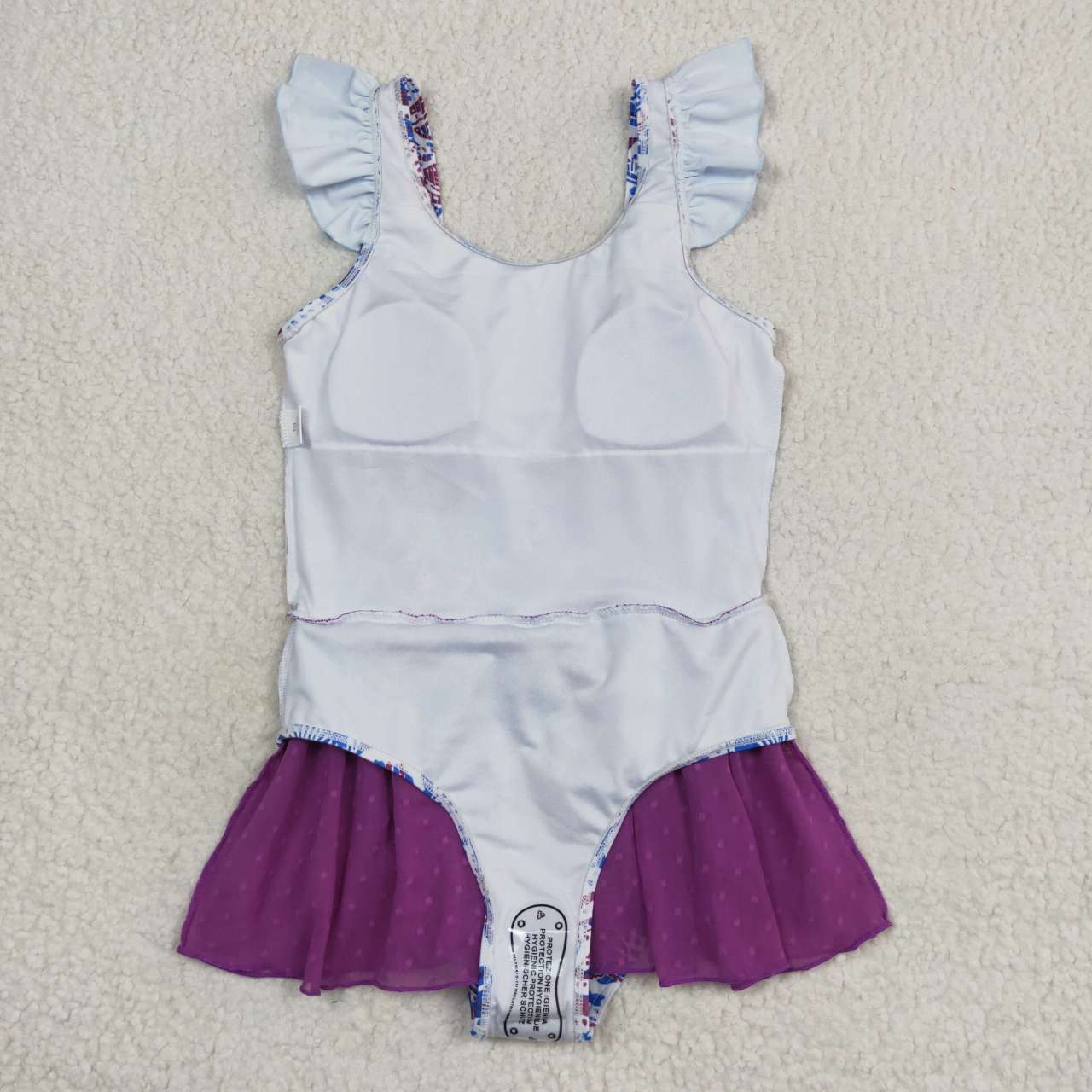 S0154 Girls Mermaid Scale Print 1 Piece Purple Tulle Swimsuits