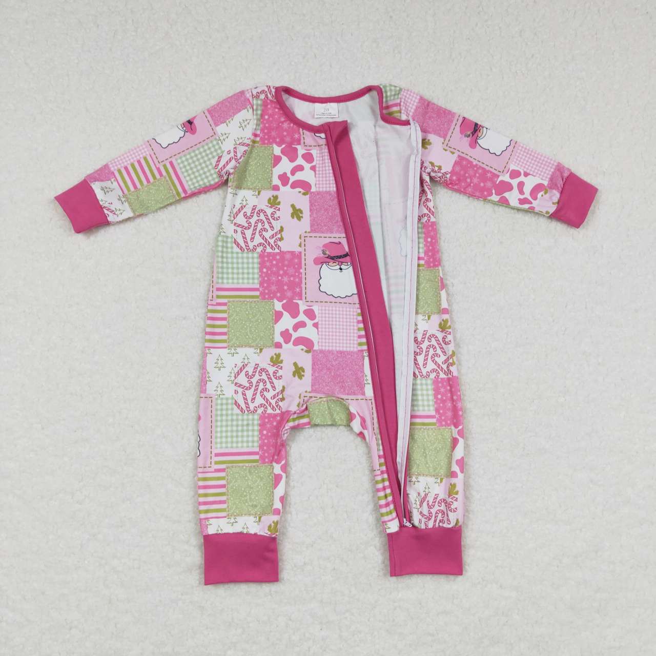 LR0722 Pink Cowgirl Christmas Santa Baby Girls Sleeper Zipper Romper
