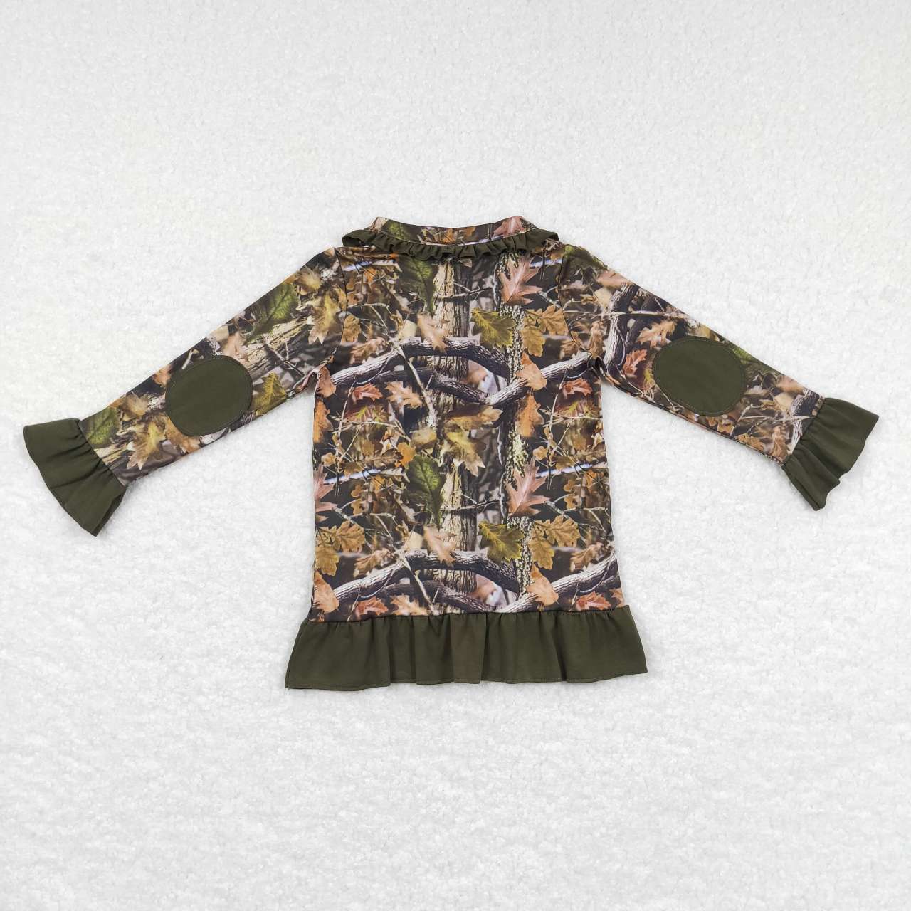 GT0311 Green Camo Deer Print Girls Go Hunting Pullover Buttons Tee Shirt Top