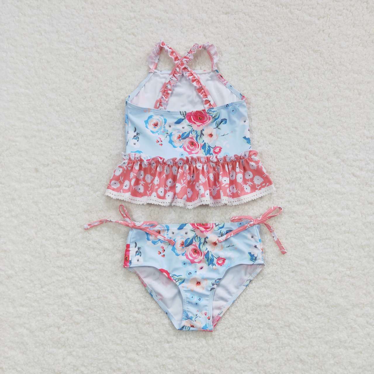 S0159 Girls Summer Flowers Print 2 Pieces Swimsuits