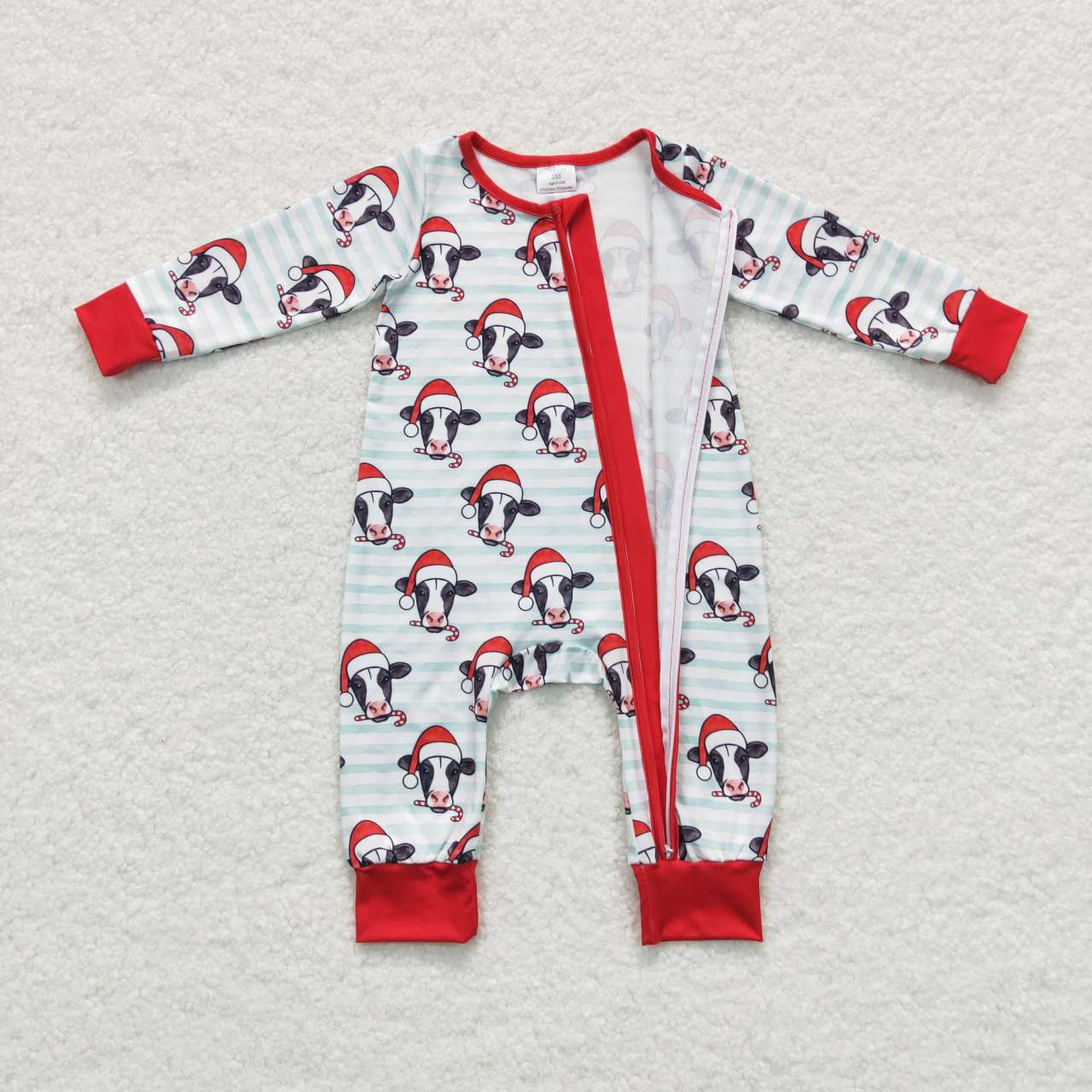 LR0700 Cow Print Baby Boys Christmas Zipper Romper