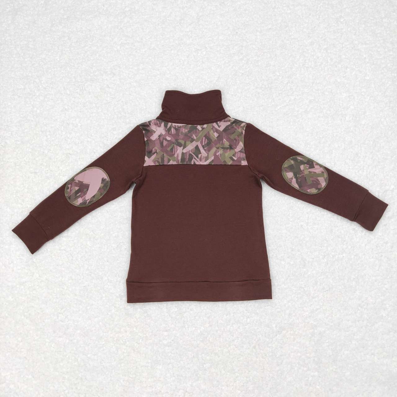 BT0328 Camo Print Long Sleeve Zipper Pullover Tee Shirts Top