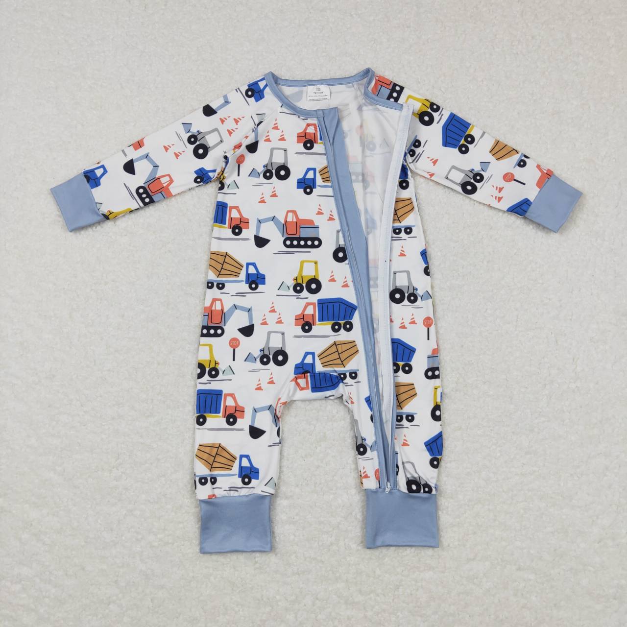 LR0725 Construction Print Baby Boys Sleeper Zipper Romper