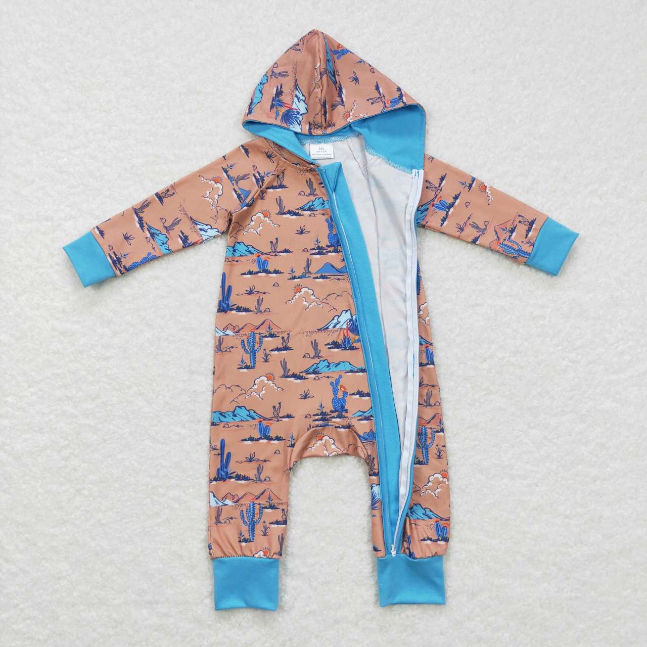 LR0702 Western Print Baby Boys Hoodie Zipper Romper
