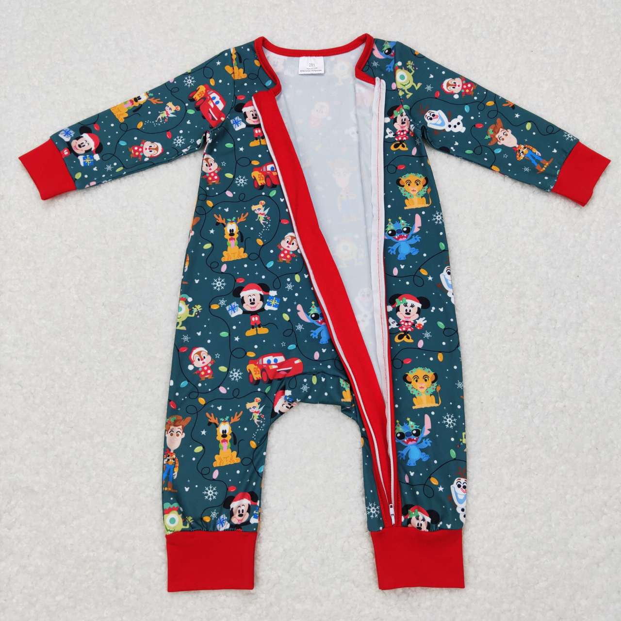 LR0782 Cartoon Character Print Baby Christmas Zipper Romper
