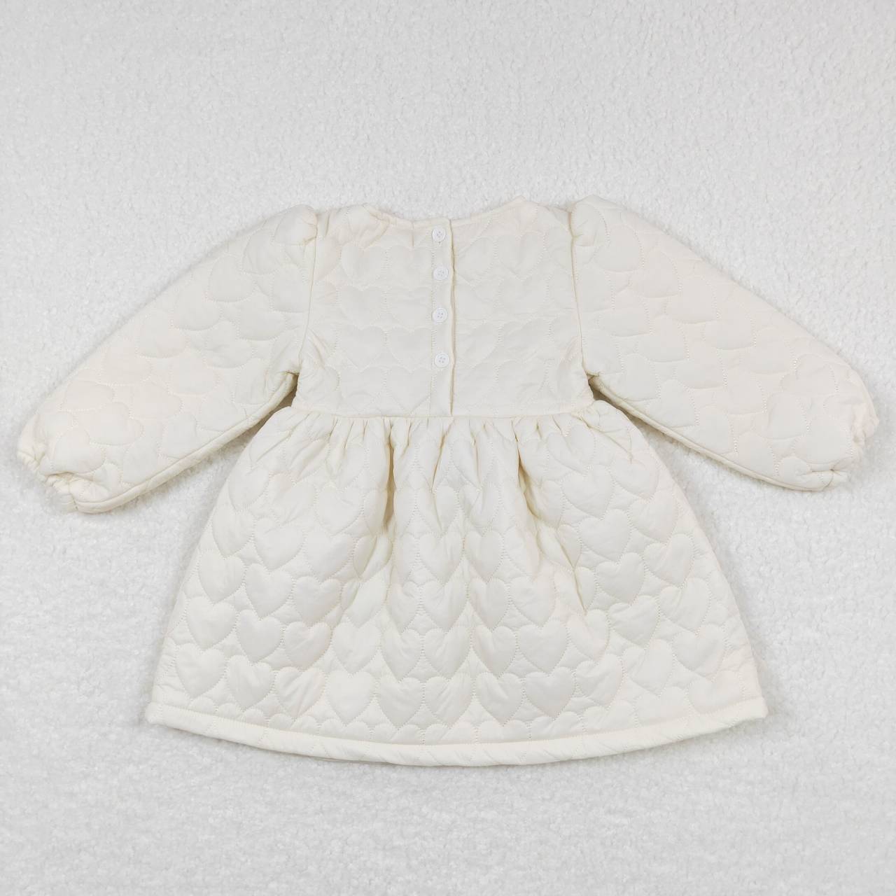 GLD0263 Girls White Heart Pockets Cotton Wadded Jacket Knee Length Dress