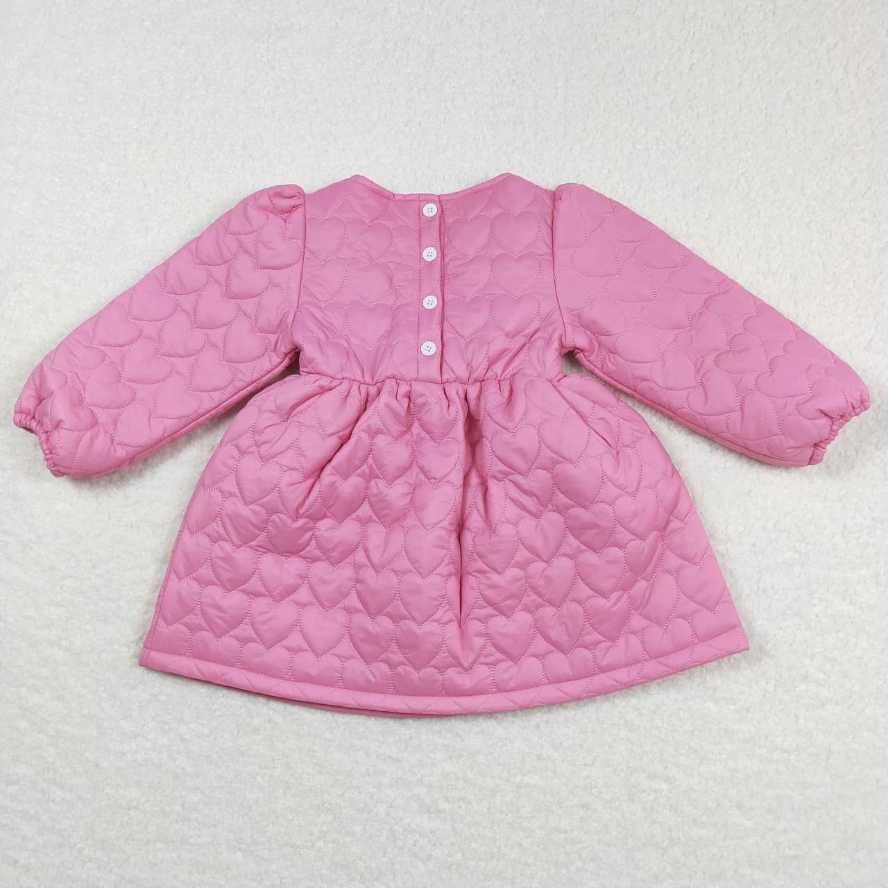 GLD0269 Girls Pink Heart Pockets Cotton Wadded Jacket Knee Length Dress