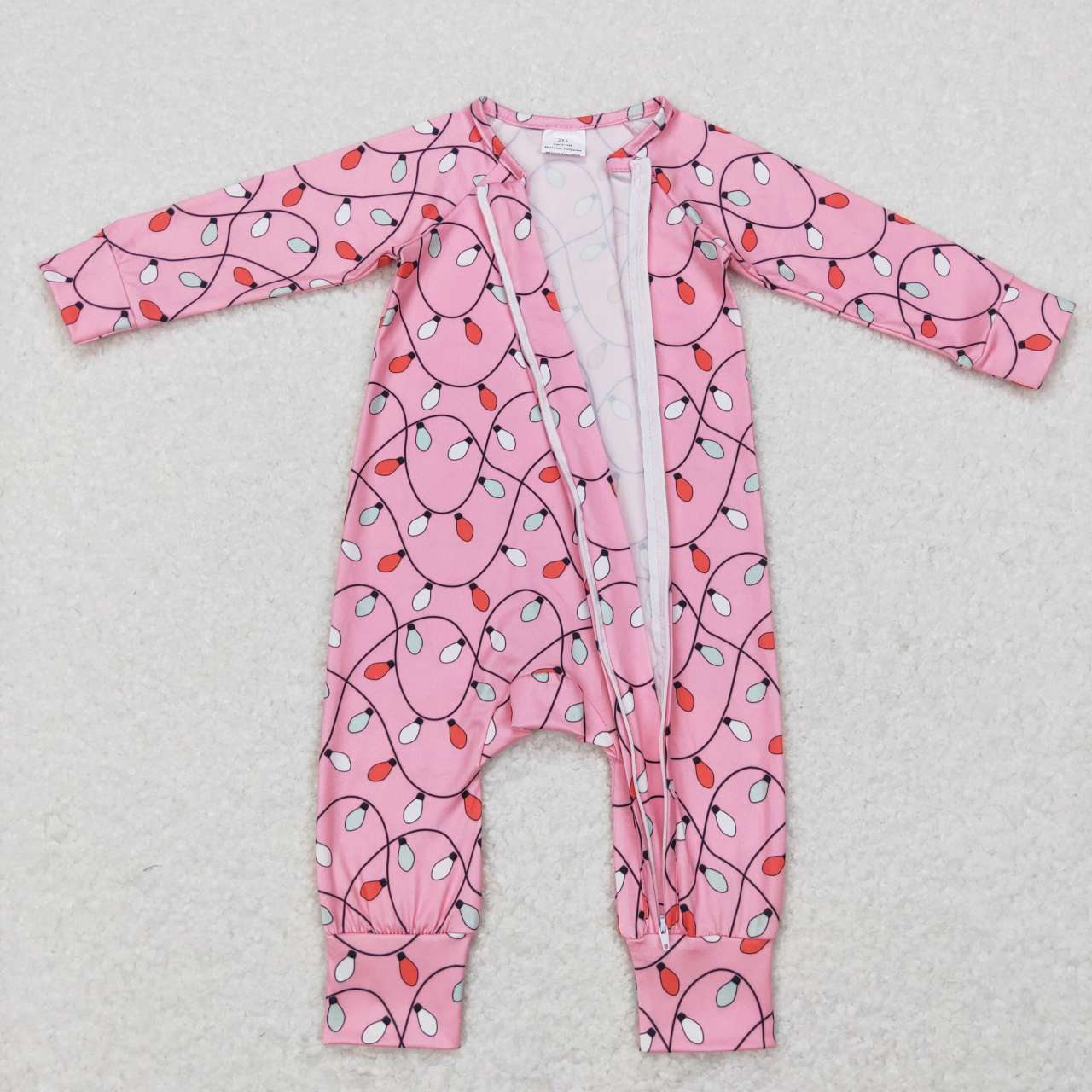 USA-Shop LR0757 Colorful Christmas Light Print Baby Girls Sleeper Zipper Romper
