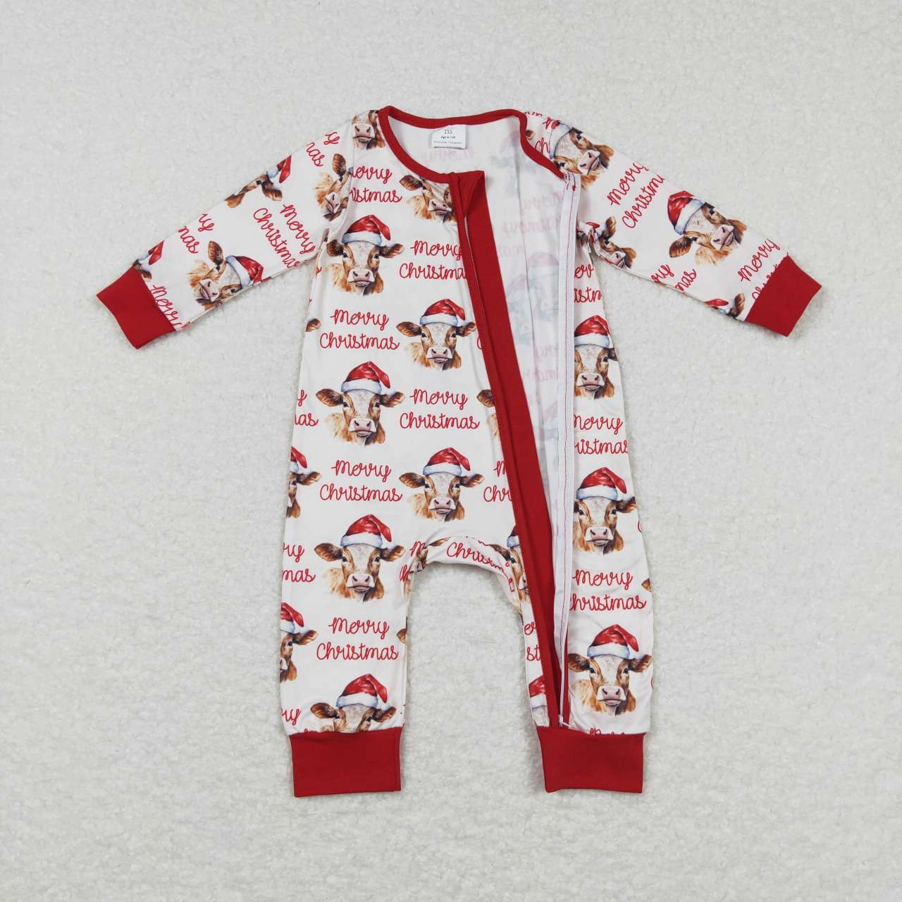 USA-Shop LR0739 Merry Christmas Cow Print Baby Kids Sleeper Zipper Romper
