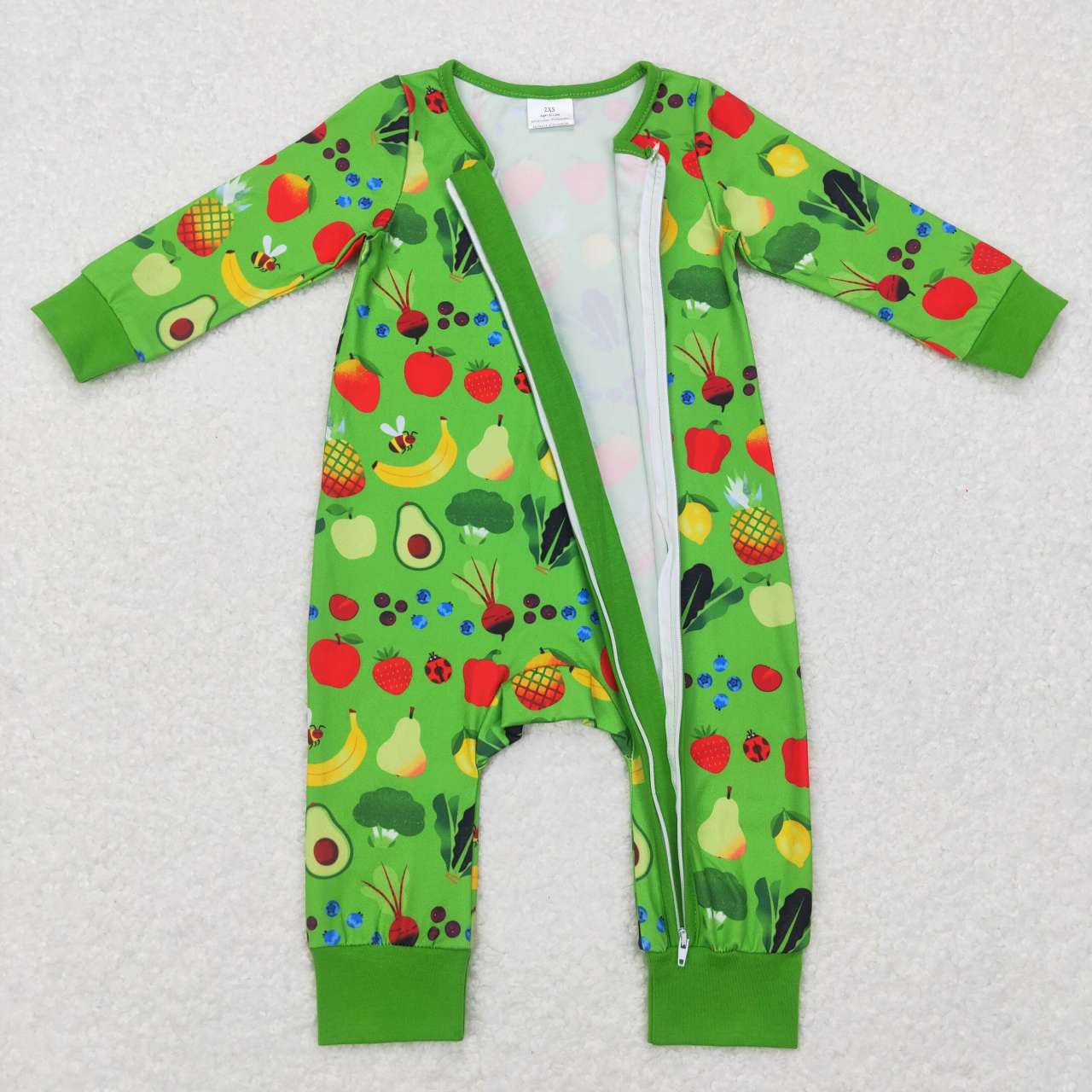 LR0781 Green Fruits Print Baby Kids Sleeper Zipper Romper