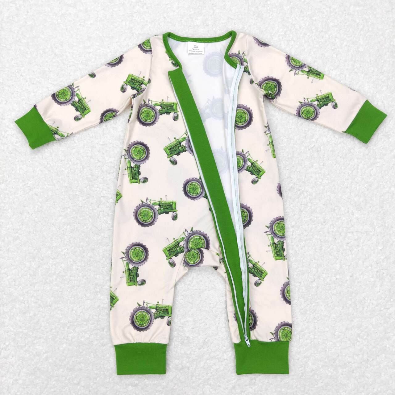 USA-Shop LR0717 Green Tractors Baby Kids Sleeper Zipper Romper