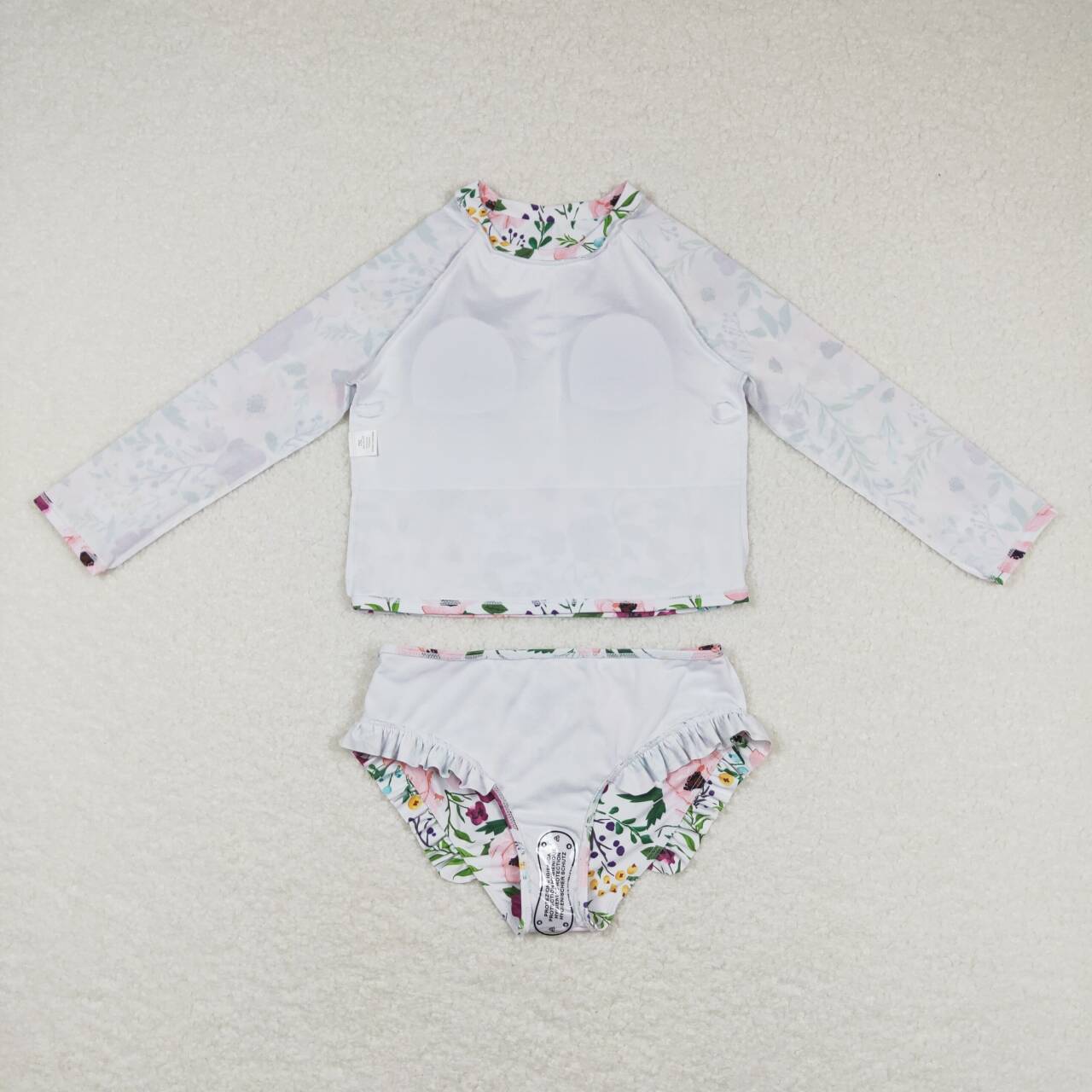 S0180 Girls Flowers Print Long Sleeve 2 Pieces Swimsuits