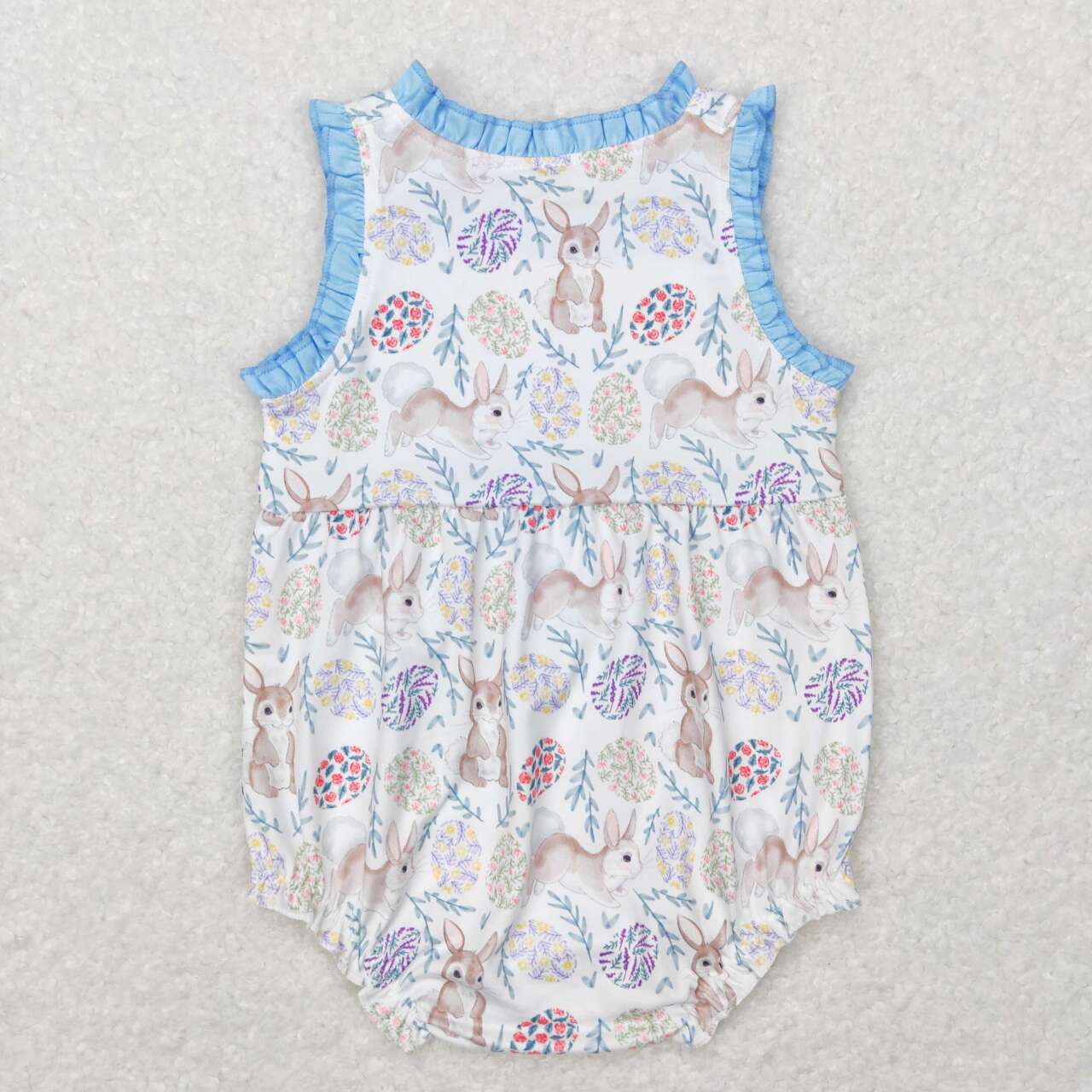 SR0507 Cute Bunny Print Baby Girls Buttons Easter Romper