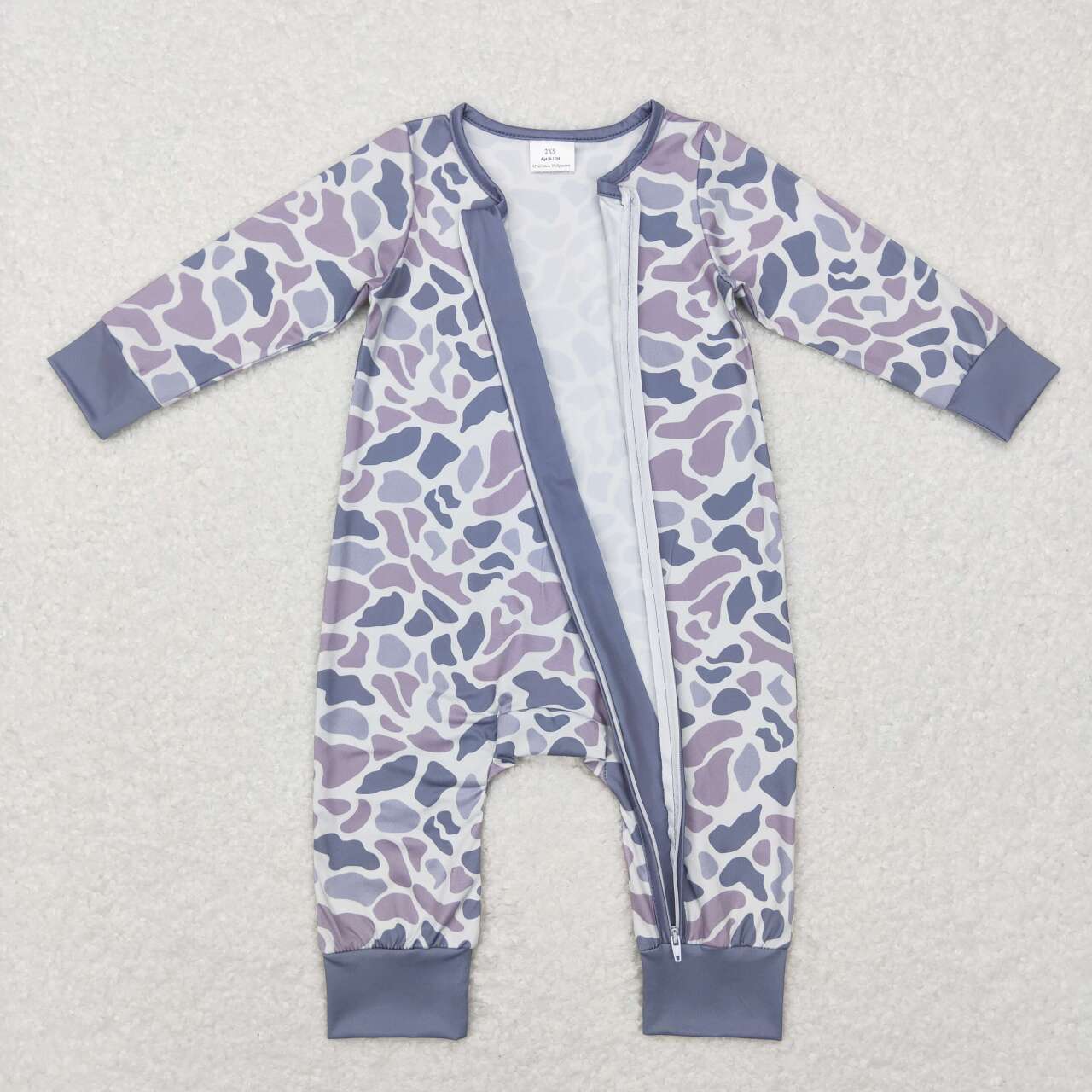 USA-Shop LR0819 Grey Camo Print Baby Boys Sleeper Zipper Romper