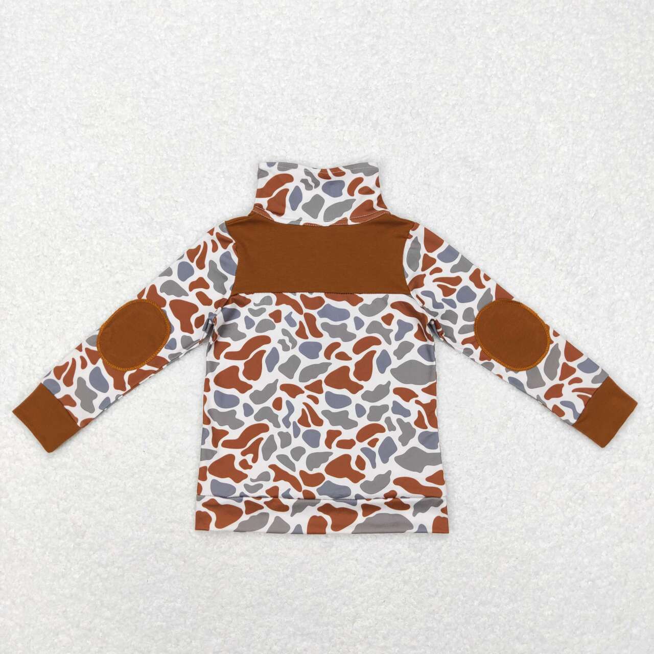 BT0468 Brown Camo Print Boys Zipper Pullover Tee Shirt Top