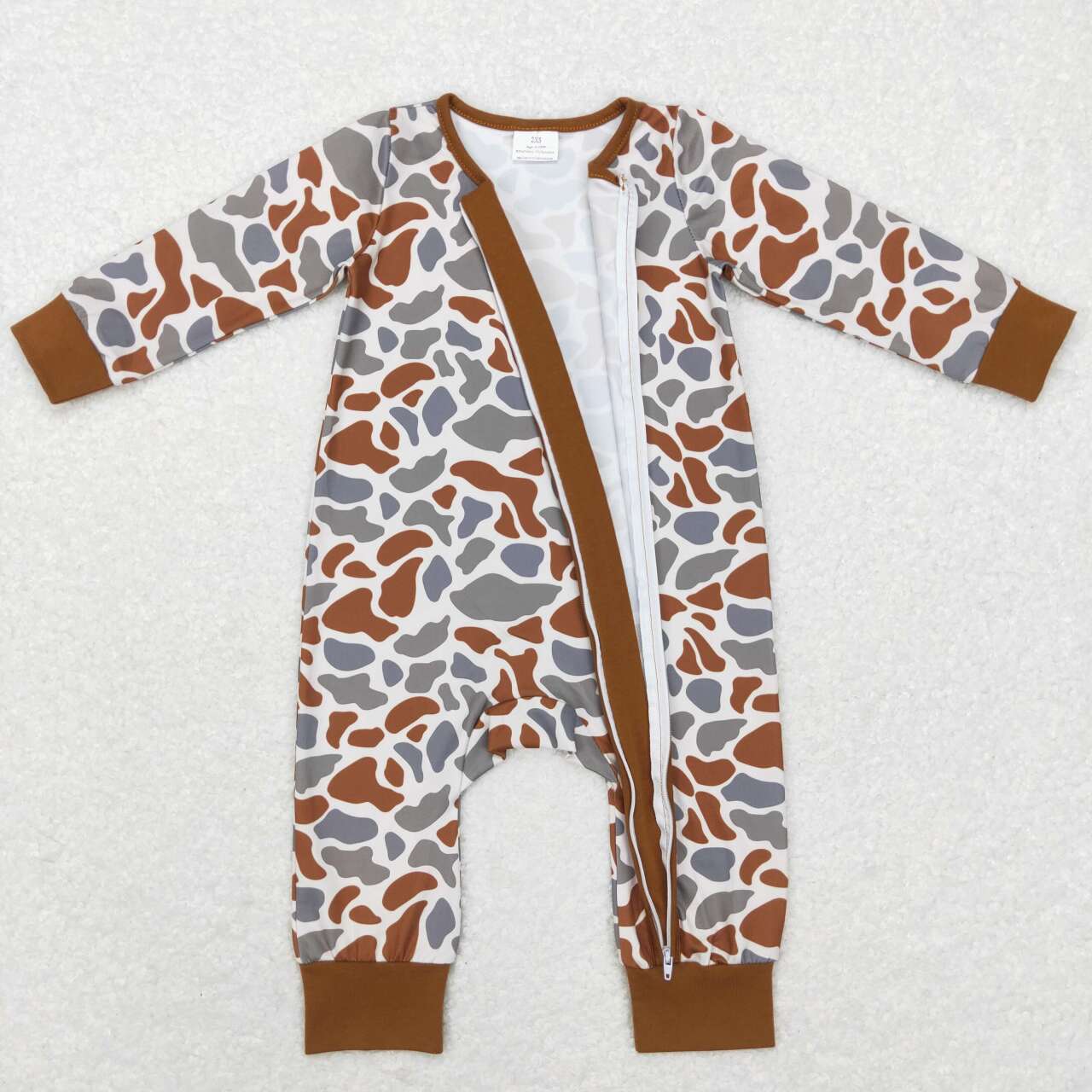 LR0818 Brown Camo Print Baby Kids Sleeper Zipper Romper