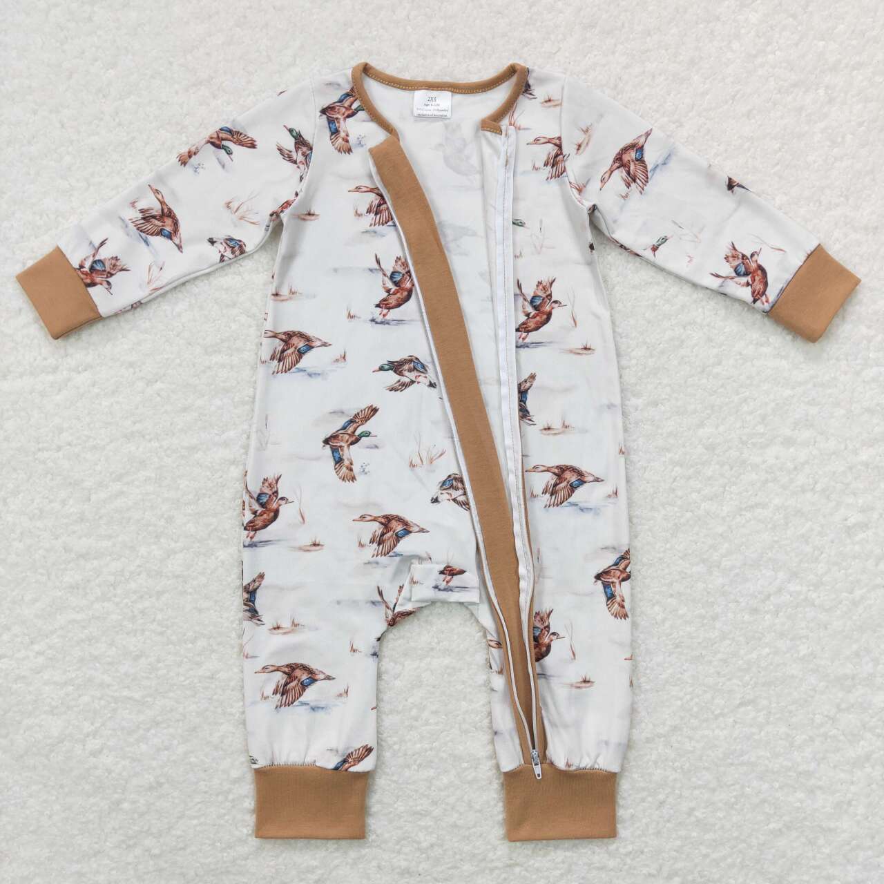 LR0816 Duck Print Baby Kids Sleeper Hunting Zipper Romper