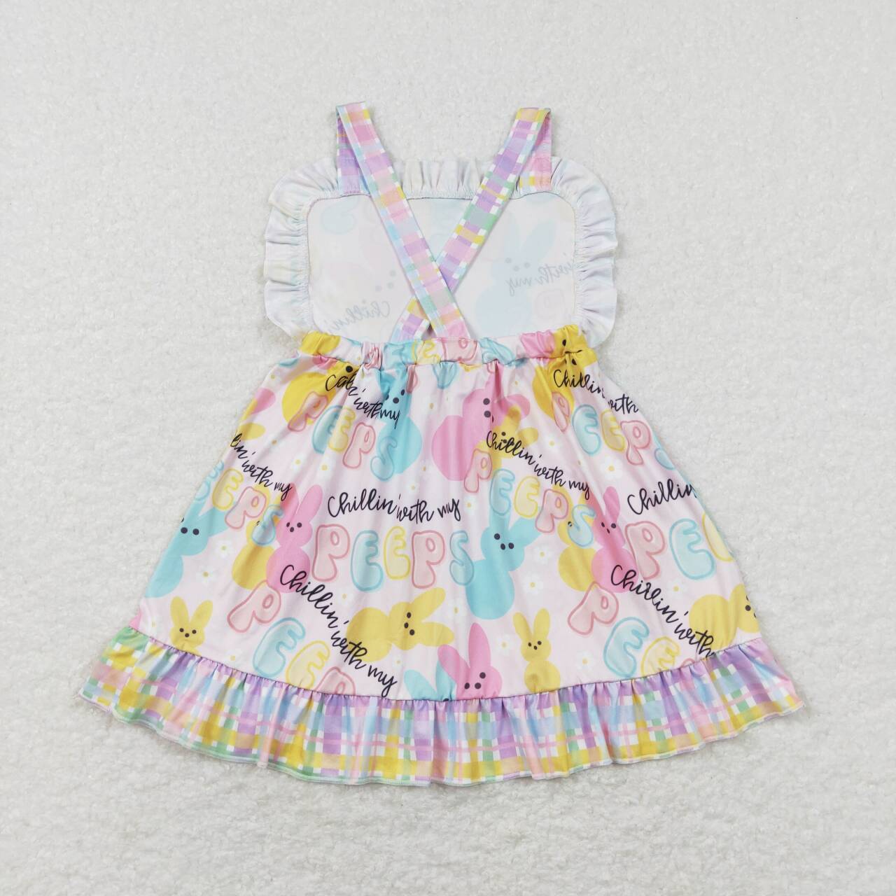 GSD0551 Colorful Bunny Print Girls Knee Length Easter Dress