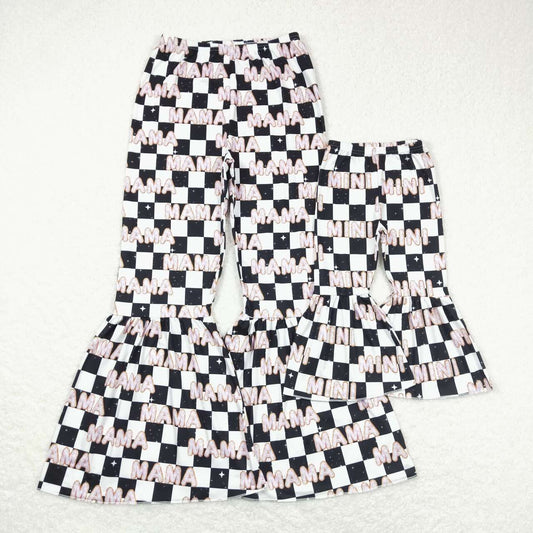 P0346  MAMA Black Plaid Print Bell Pants Adult Clothes
