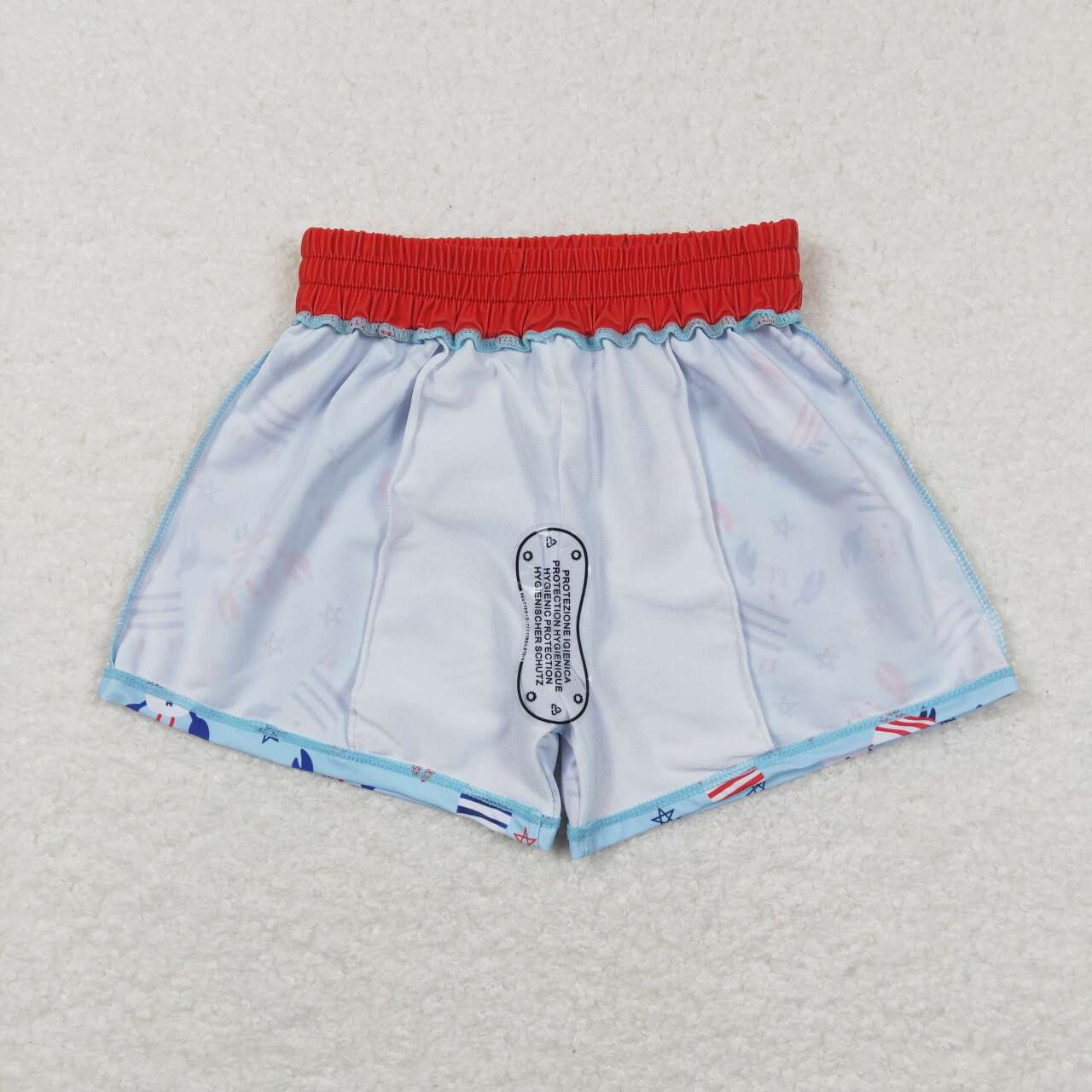 S0187 Boys Blue Crab Print 4th of July Swim Trunks