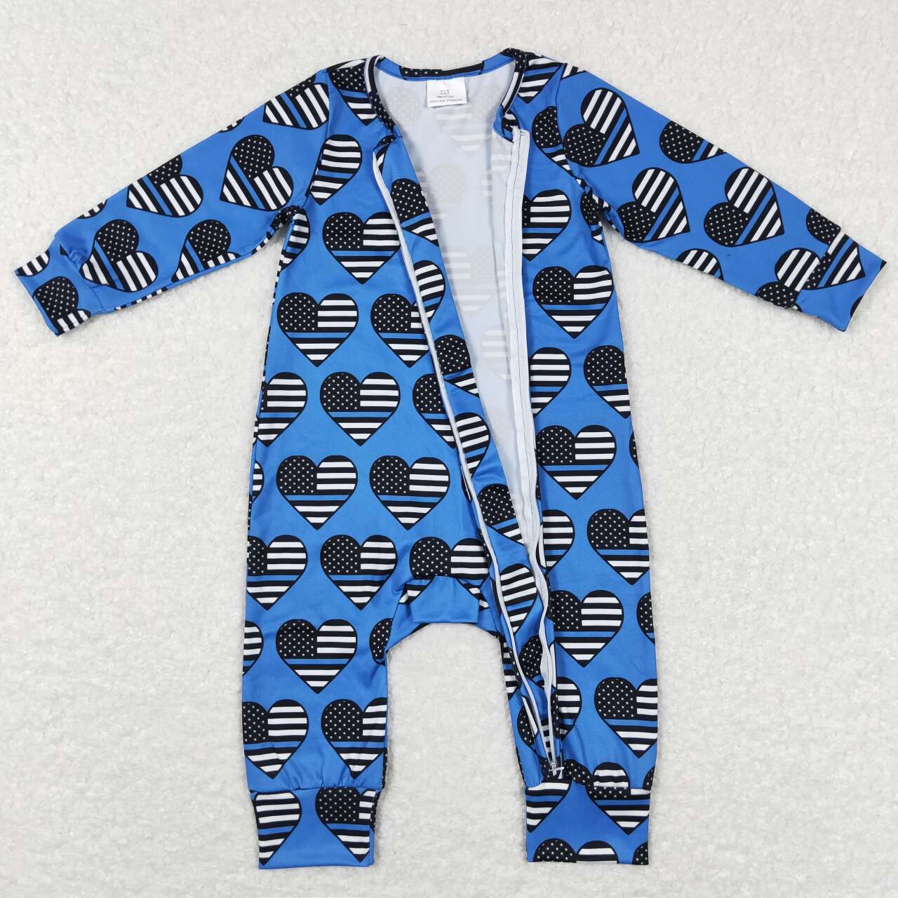 LR0850 Blue Flag Hearts Print Baby Boys Sleeper Zipper Romper