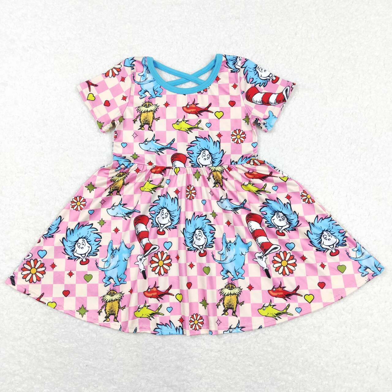 GSD0503 Cartoon Cat Dr. Reading Print Girls Knee Length Dress