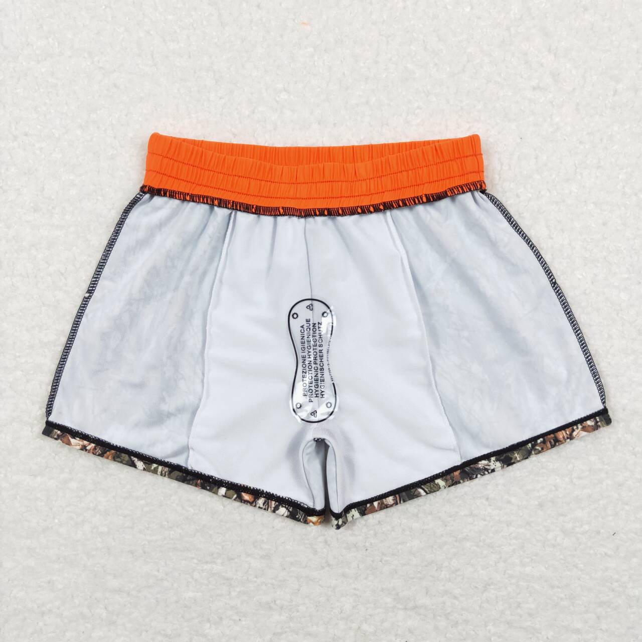 S0195 Boys Orange Camo Branch Print Swim Trunks