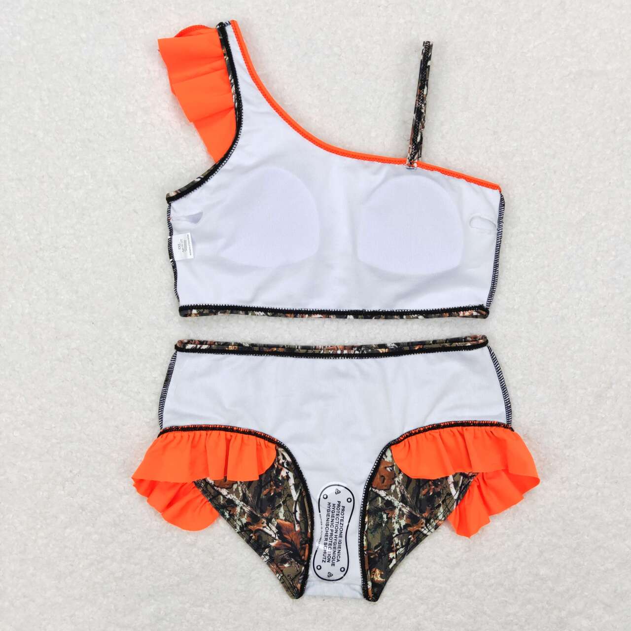 S0197 Girls Orange Camo Branch Print 2 Pieces Swimsuits