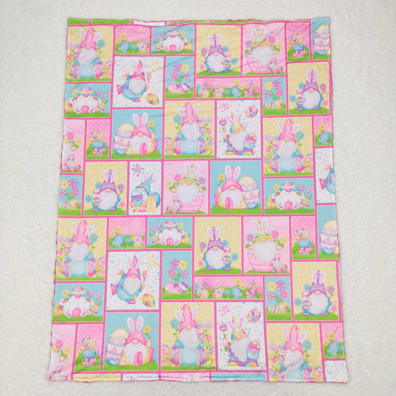 BL0094 Bunny Eggs Flowers Print Baby Easter Minky Blanket