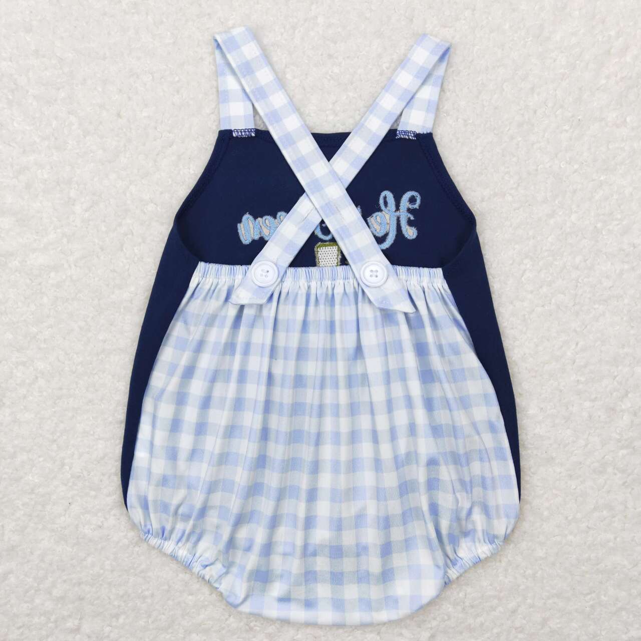 SR0565 He Is Risen Cross Print Baby Boys Bubble Easter Romper