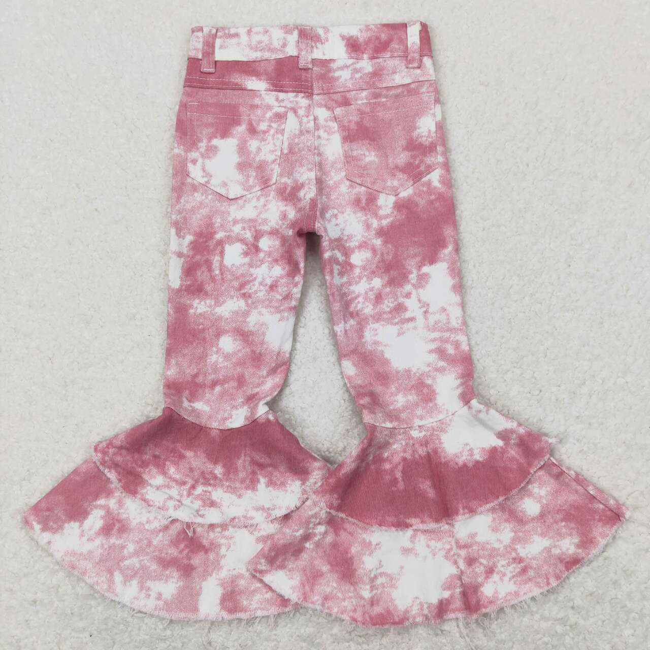 P0399 Pink Tie-dye Denim Bell Bottom Jeans Baby Girls Pants