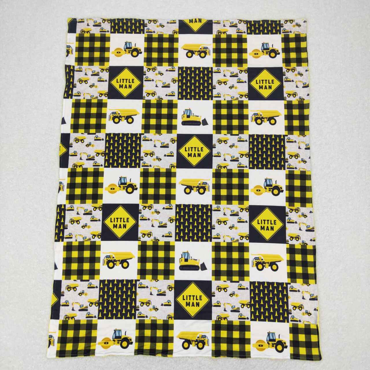 BL0101 Construction Print Baby Boys Yelow Minky Blanket