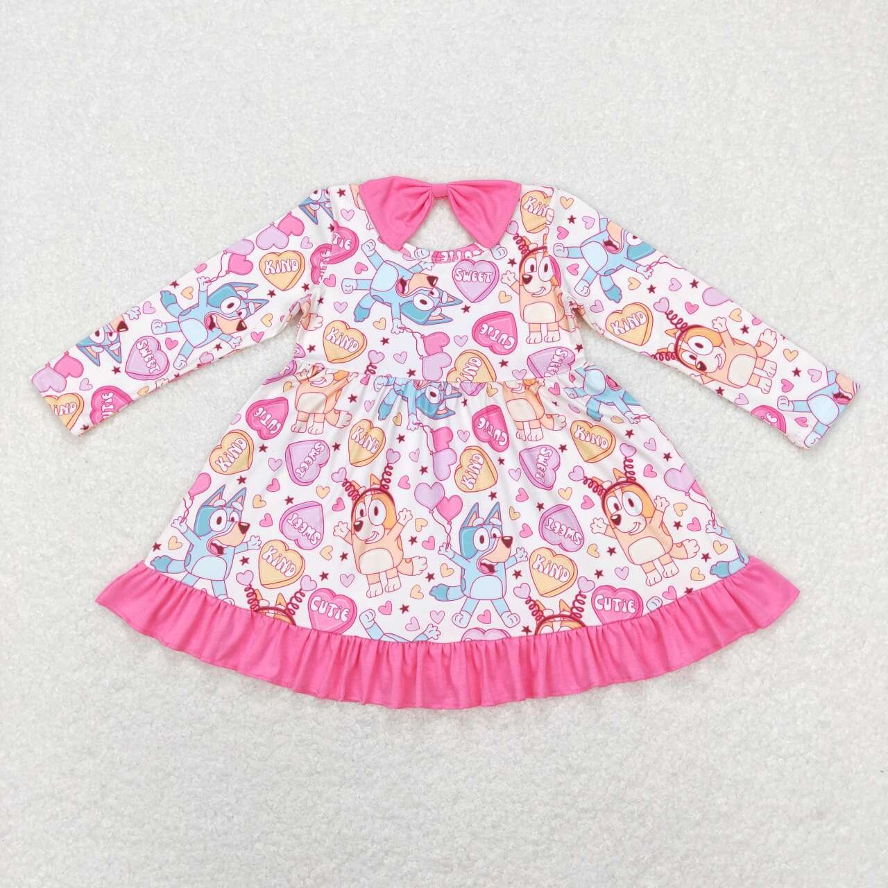 GLD0497 Cartoon Dog Heart Print Girls Valentine's Dress