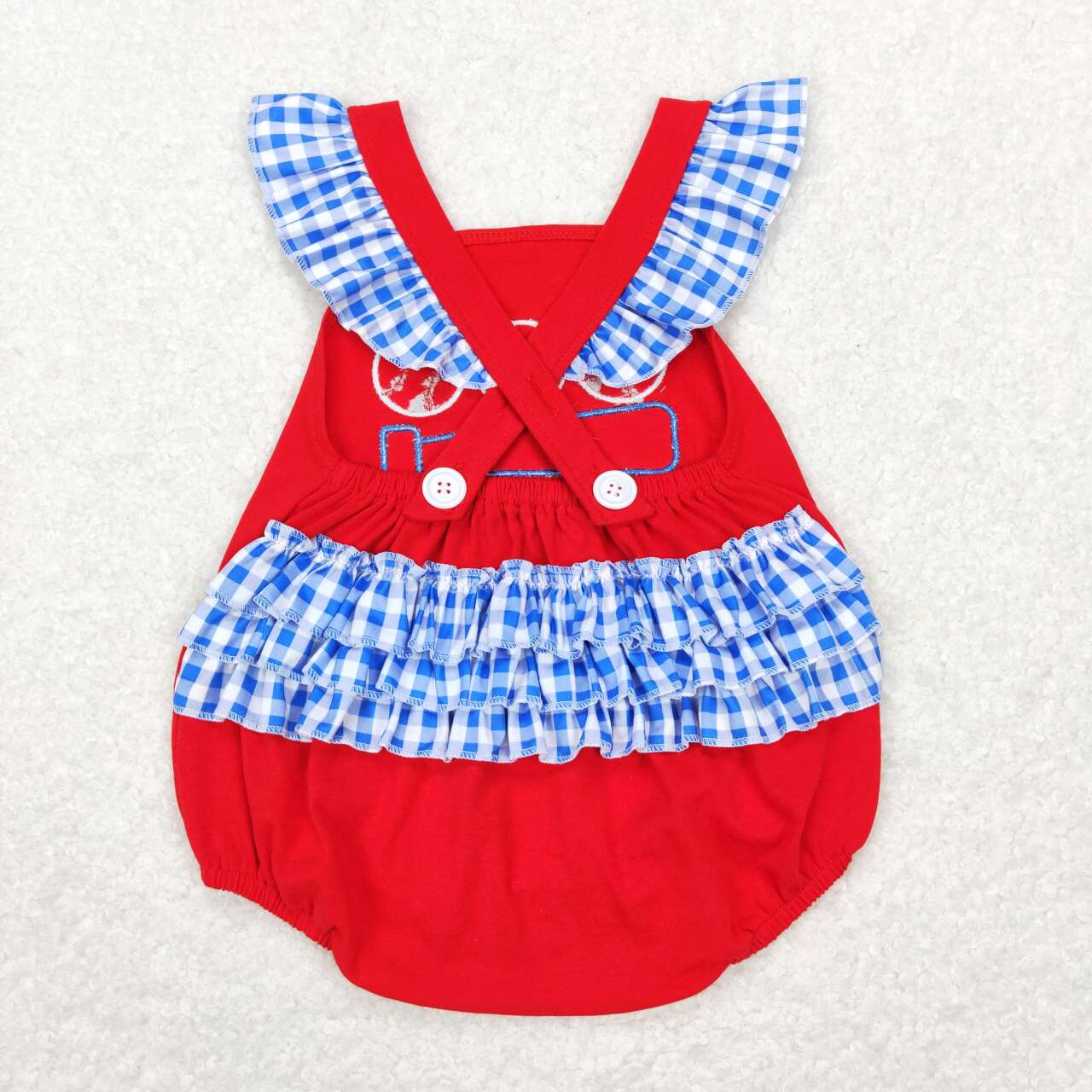 SR0686 Baseball Embroidery Baby Girls Bubble Romper