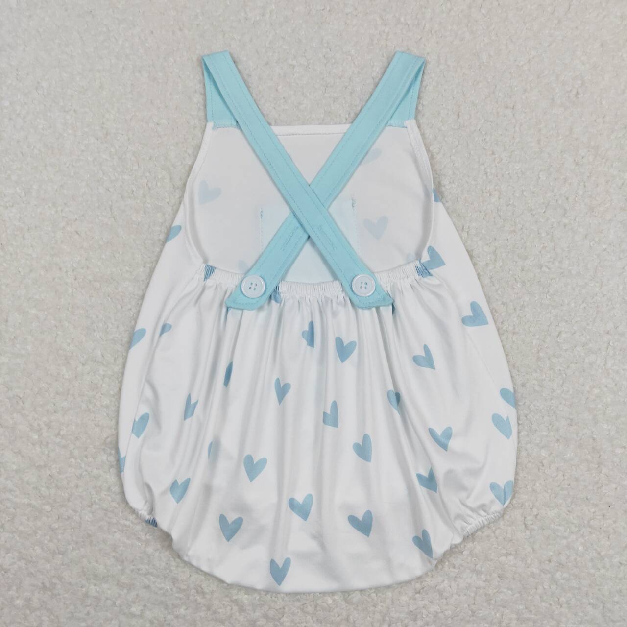 SR0732  Blue Heart Print Baby Boys Pocket Valentine's Romper