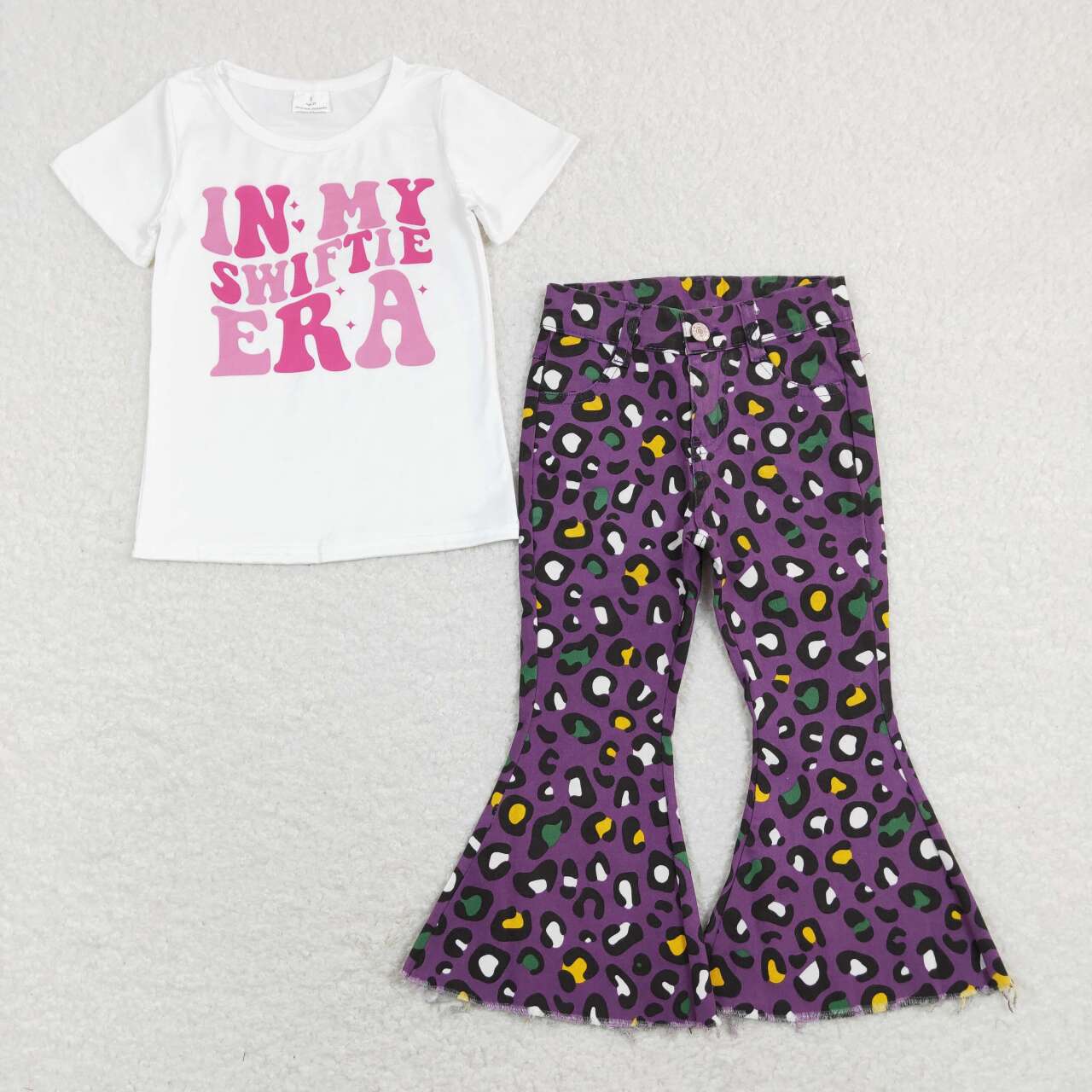 GSPO1398 In My Swiftie ERA Singer Top Purple Leopard Denim Bell Bottom Jeans Girls Clothes Set