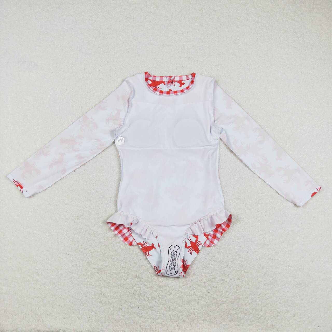 S0220 Crayfish Print Girls Long Sleeve 1 Pieces Zipper Swimsuits